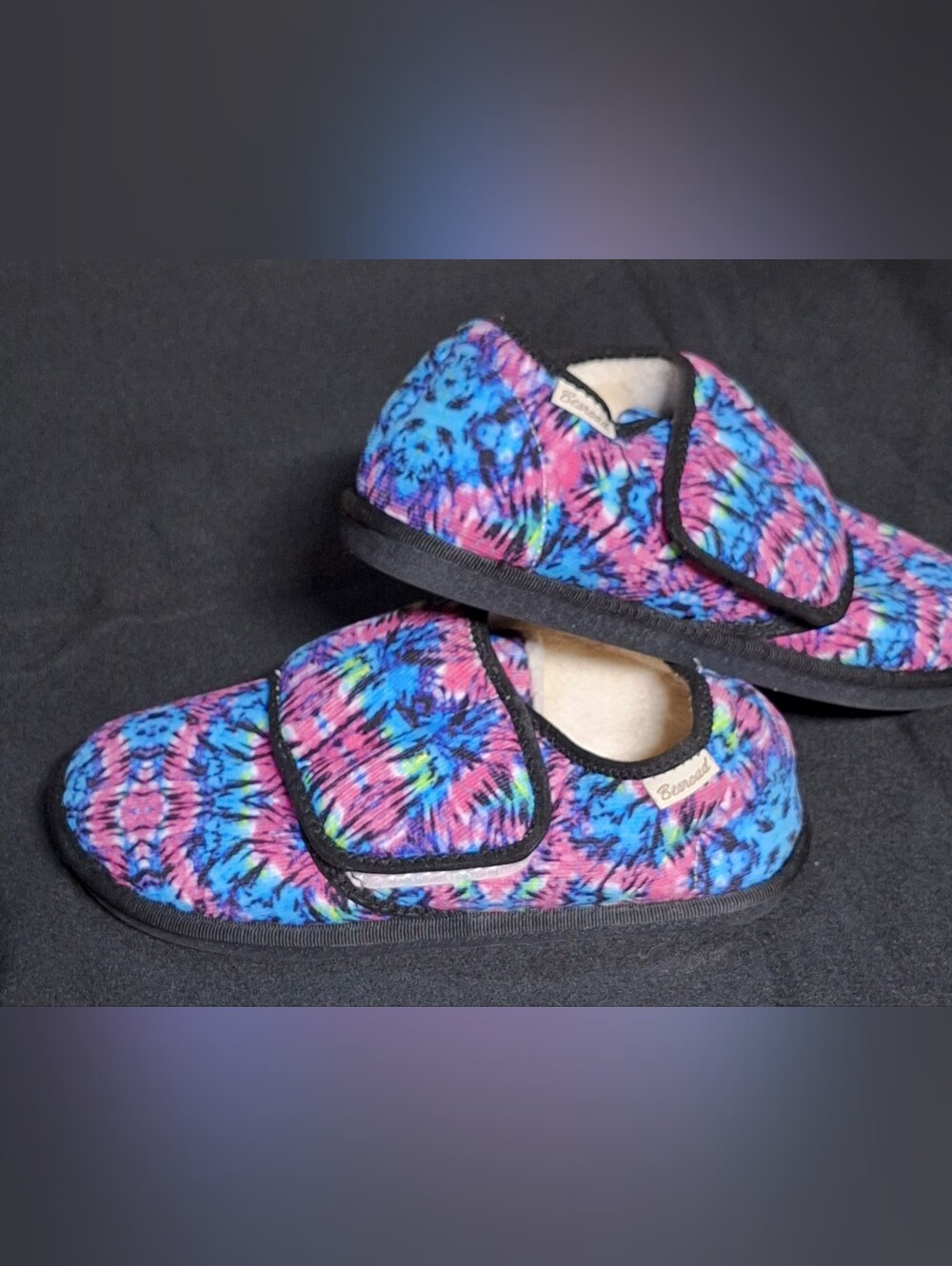 Besroad Tie-Dye Velcro Slide Slippers in Blue, Pink & Black